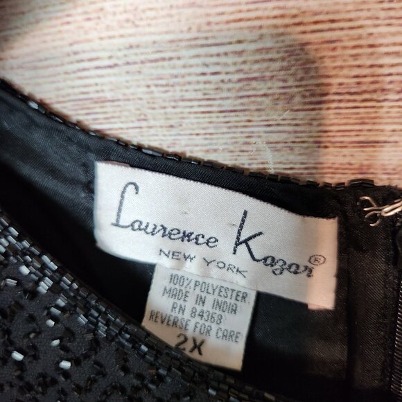 VINTAGE Laurence Kazar Dress Women's 2X Black Beaded Sequin A Line Evening Midi - Picture 10 of 16